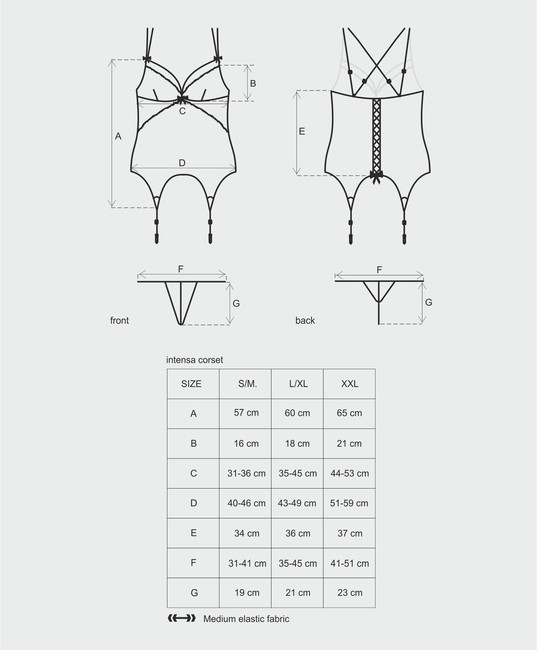 Черное ками с кружевным верхом на шнуровке Intensa Corset SM (42-44)