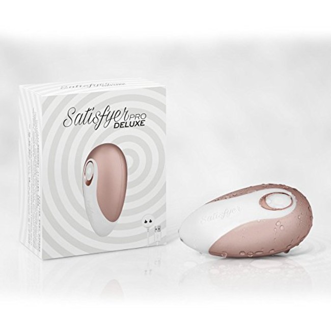 Вакуумно-волновой бесконтактный стимулятор клитора Satisfyer PRO Deluxe (11 режимов , золотисто-коричневый с белым  )