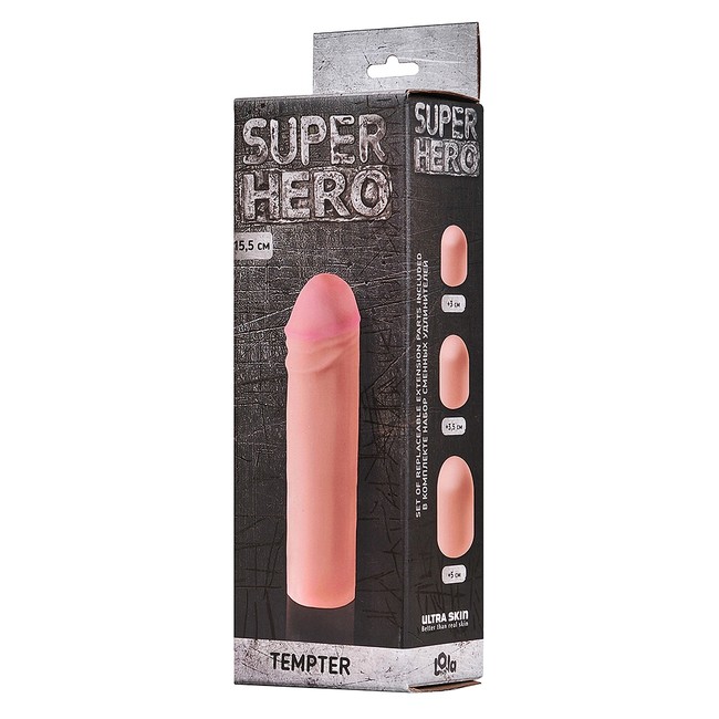 Удлиняющая и расширяющая насадка на пенис Super Hero Tempter (15,5 см , телесный)