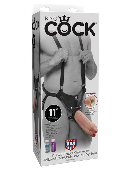 Страпон система с насадкой сдвоенный фаллос King Cock 11 Two Cocks One Hole Hollow Strap-On Suspender System