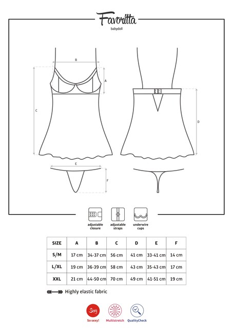 Белая прозрачная сорочка на косточках Favoritta Babydoll LXL (46-48)