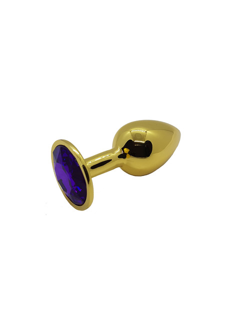 Анальная пробка металлическая золотая с фиолетовым кристаллом Onjoy Metal Plug Gold Small