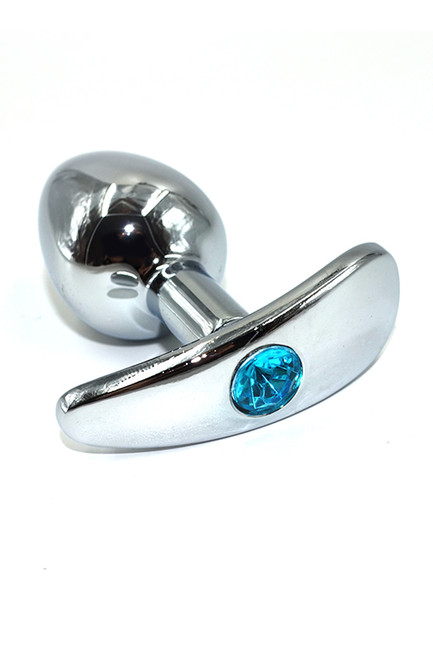 Серебряная анальная пробка для ношения из нержавеющей стали со светло-голубым кристаллом (Small)
